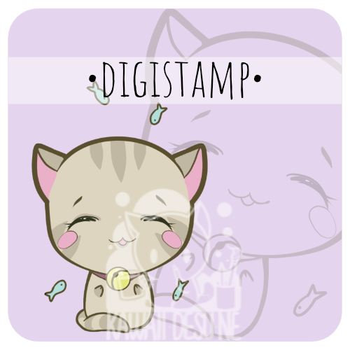 Digistamp - Katze mit Fischen